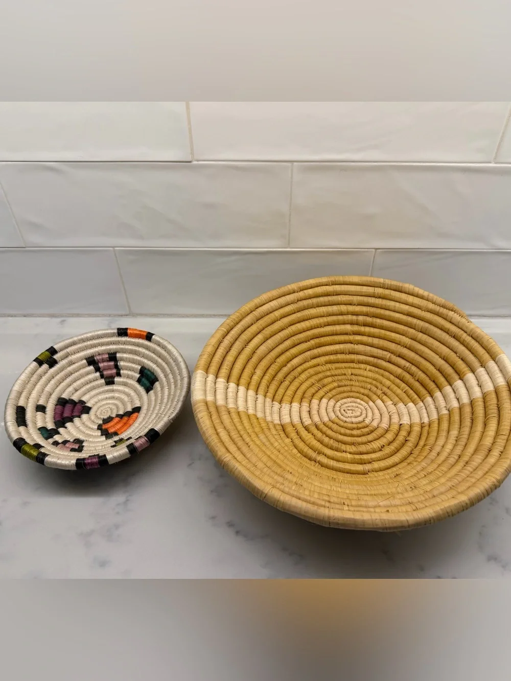 Handwoven Natural and Cream Decorative Woven Bowls - Home Accents